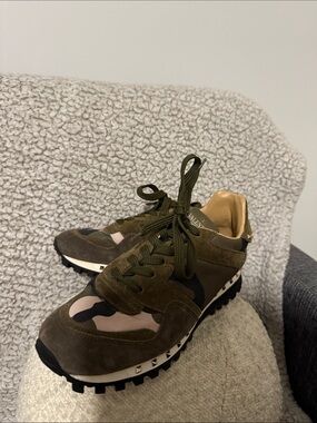 Valentino Olive Green Camouflage Studded Runner Sneakers